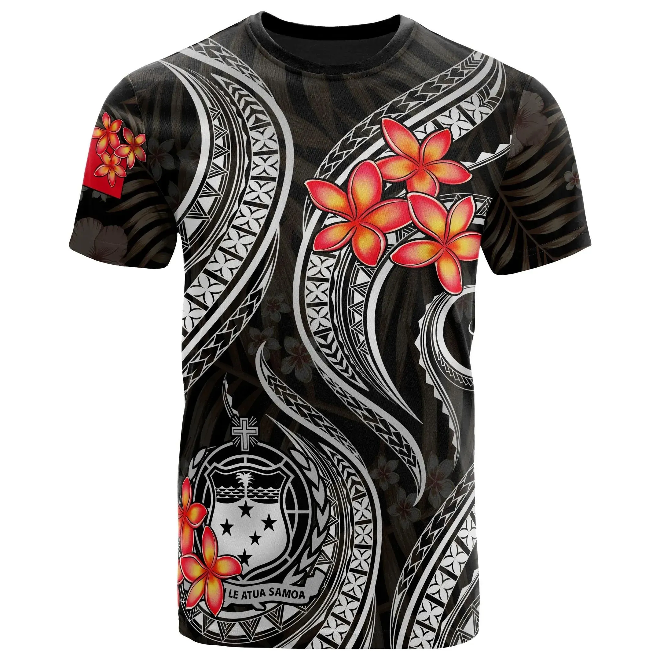 Samoa Polynesian T-Shirt White Plumeria  11