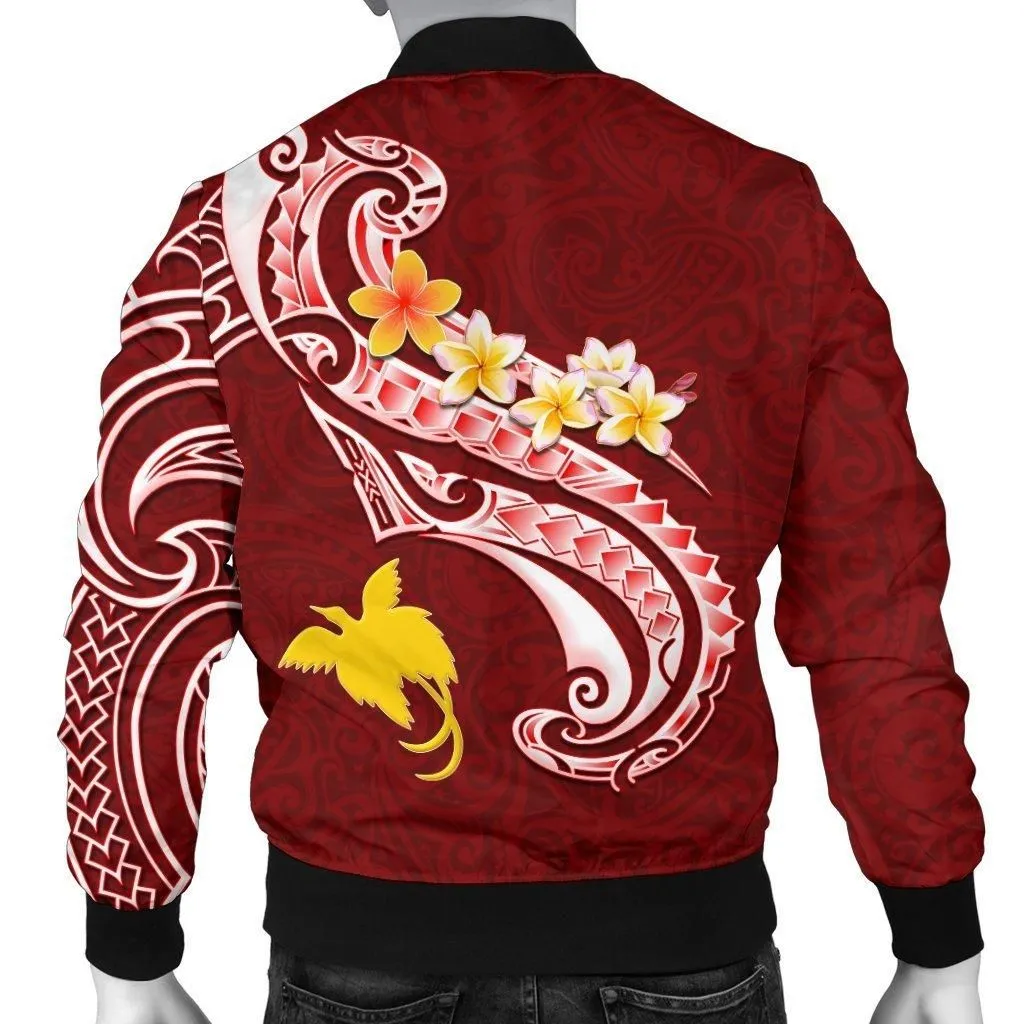 Papua New Guinea Mens Bomber Jacket - PNG Seal Polynesian Patterns Plumeria