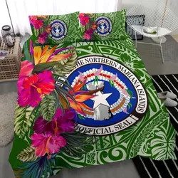 Northern Mariana Islands Bedding Set - Saipan Hibiscus Polynesian Pattern Green Version