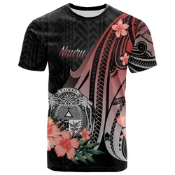 Nauru T shirt - Red Polynesian Hibiscus Pattern Style