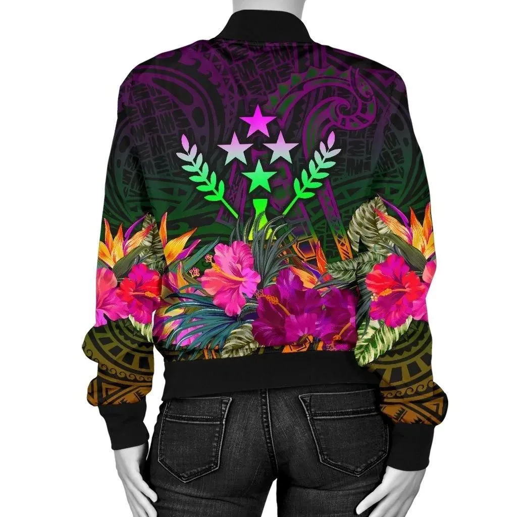 Kosrae Women's Bomber Jacket - Summer Hibiscus - BN15