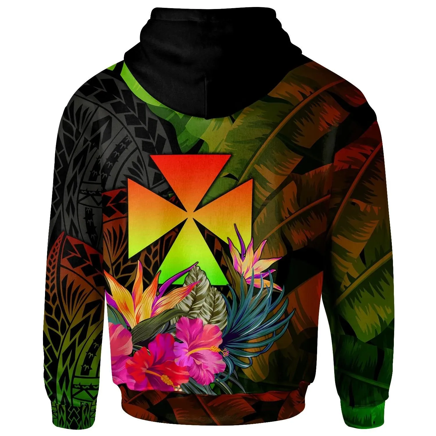 Alohawaii Clothing - Hoodie Wallis and Futuna Polynesian Personalised - Hibiscus and Banana Leaves - BN15