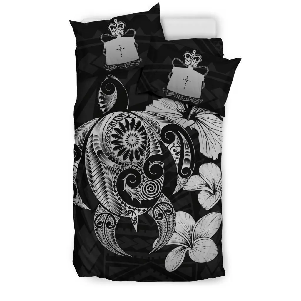 FamilyGater Bedding Set - Cover and Pillow Cases Tokelau Hibiscus Plumeria Mix Polynesian Turtle Gray J1