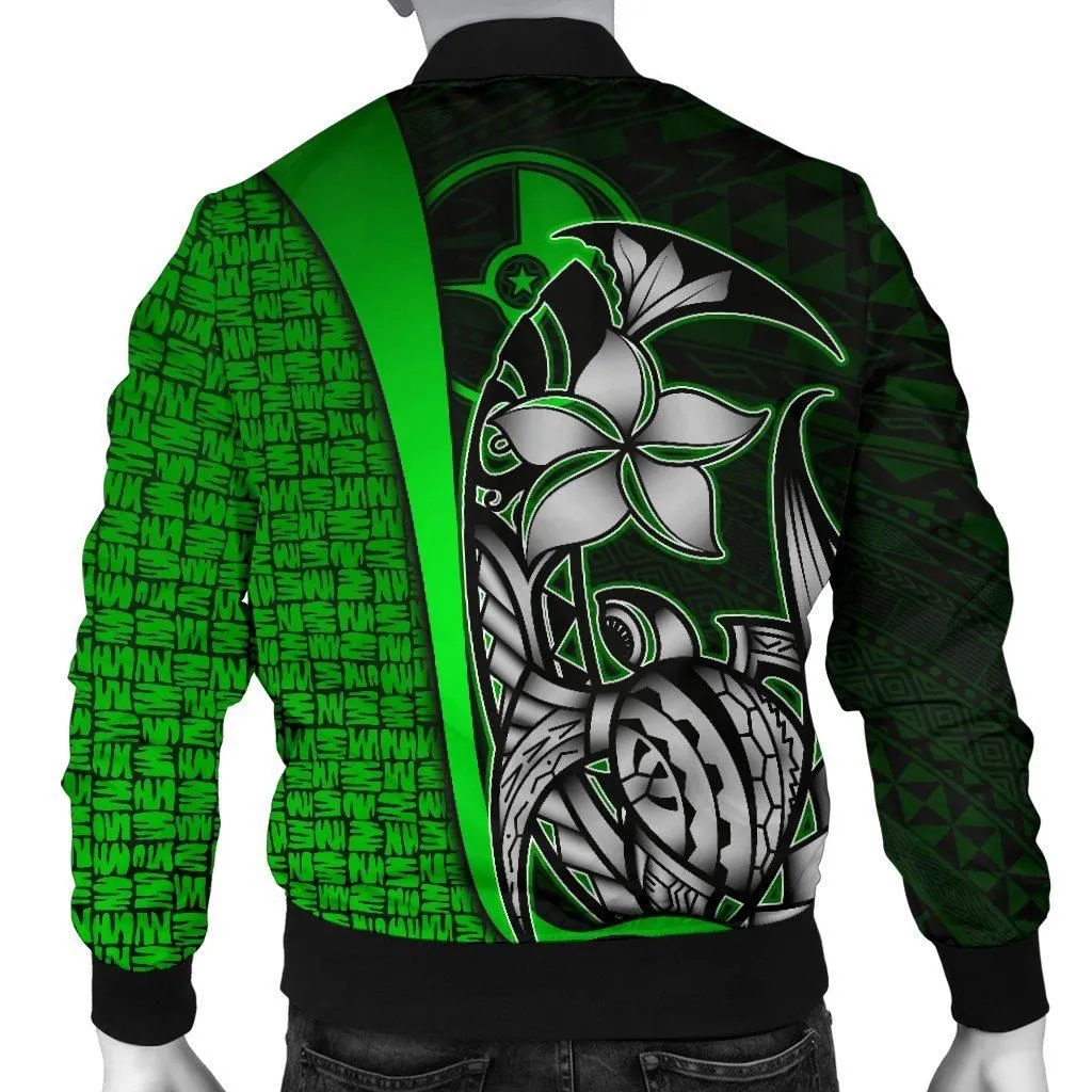 Yap Micronesia Mens Bomber Jackets Green - Turtle With Hook