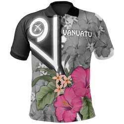 Vanuatu  Polo Shirts - Vanuatu Flag with Hibiscus (White)