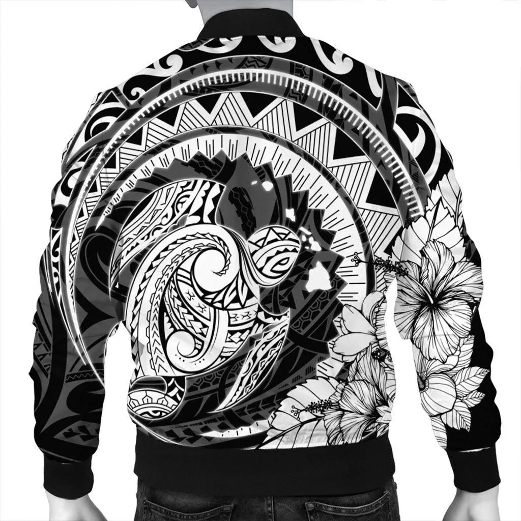 Hawaiian Kanaka Honu Map Hibiscus Globular Polynesian Bomber Jacket - AH