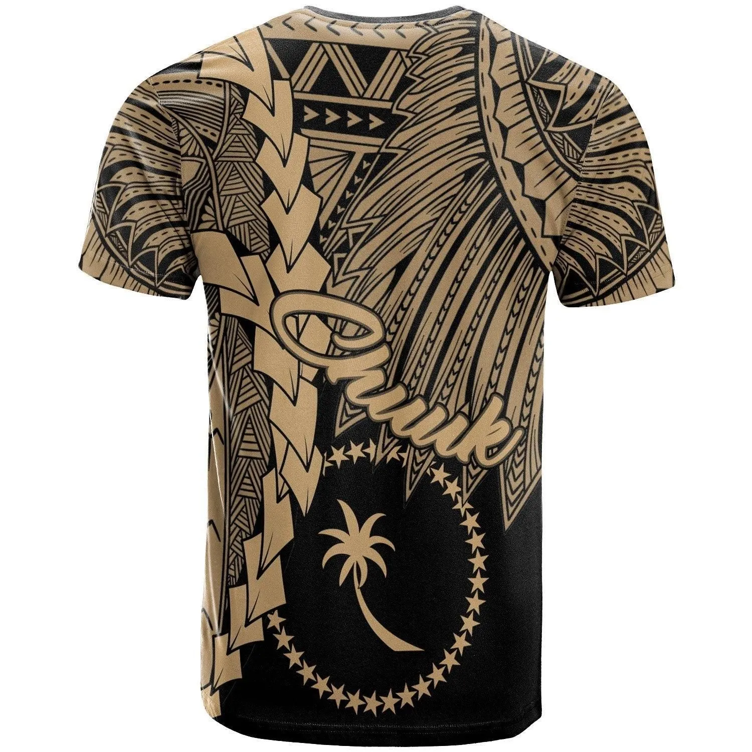 Chuuk Micronesia T Shirt - Tribal Wave Tattoo Gold