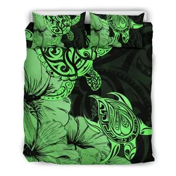 FamilyGater Bedding Set - Cover and Pillow Cases Hawaii Turtle Polynesian Hibiscus Art Green AH J1