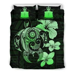 FamilyGater Bedding Set - Cover and Pillow Cases Tokelau Hibiscus Plumeria Mix Polynesian Turtle Green J1