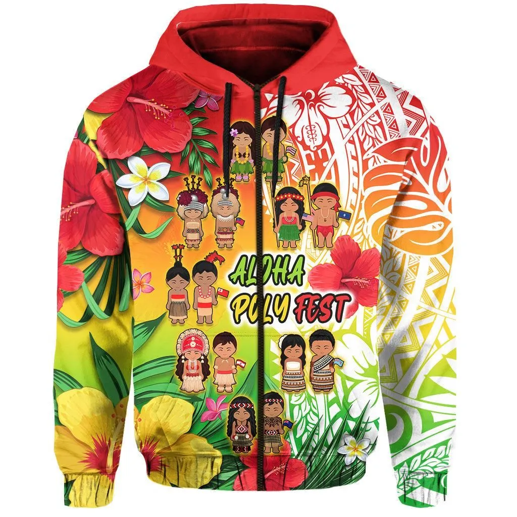 Aloha Poly Fest Hoodie Polynesian Pattern With Tropical Flowers LT14