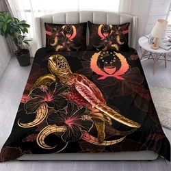 Pohnpei Polynesian Bedding Set - Turtle With Blooming Hibiscus Gold