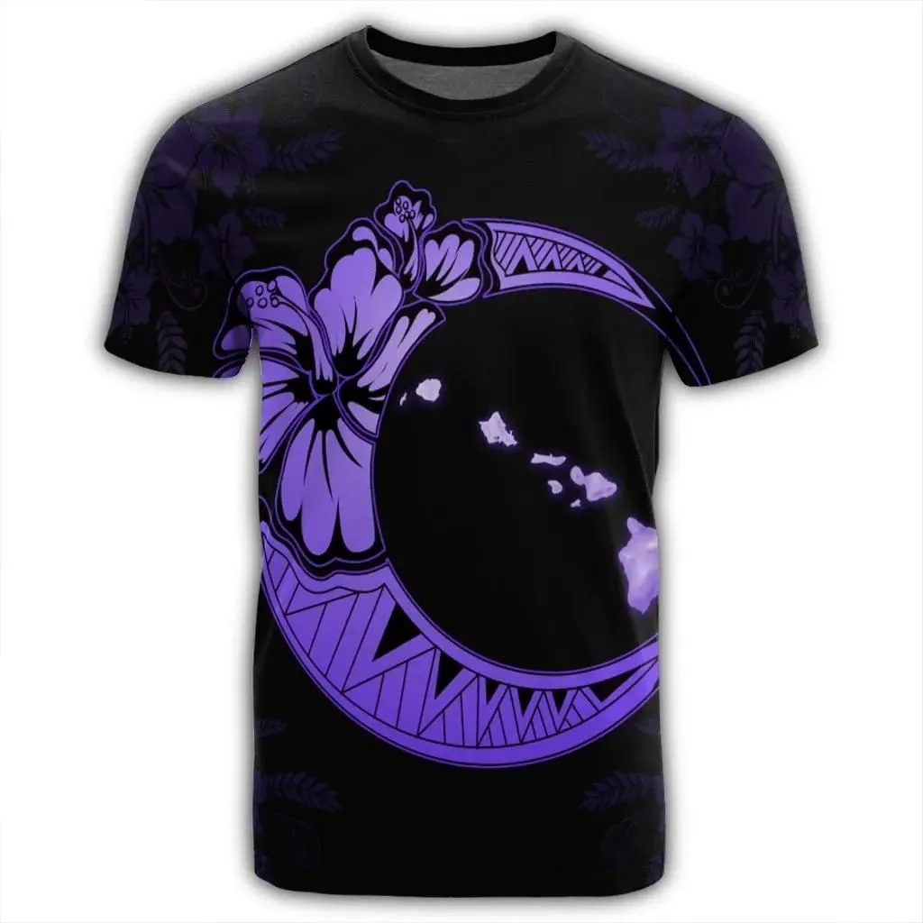 Alohawaii Tee - Hawaiian Map Hibiscus Turtle Polynesian Moon T-Shirt Purple - AH - JR