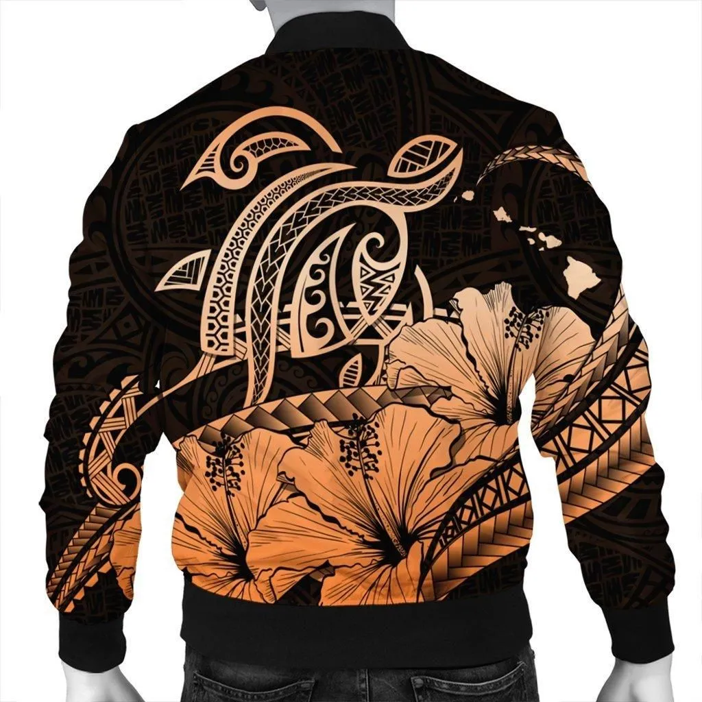 Hawaii Turtle Map Polynesian Bomber Jacket Safety Orange