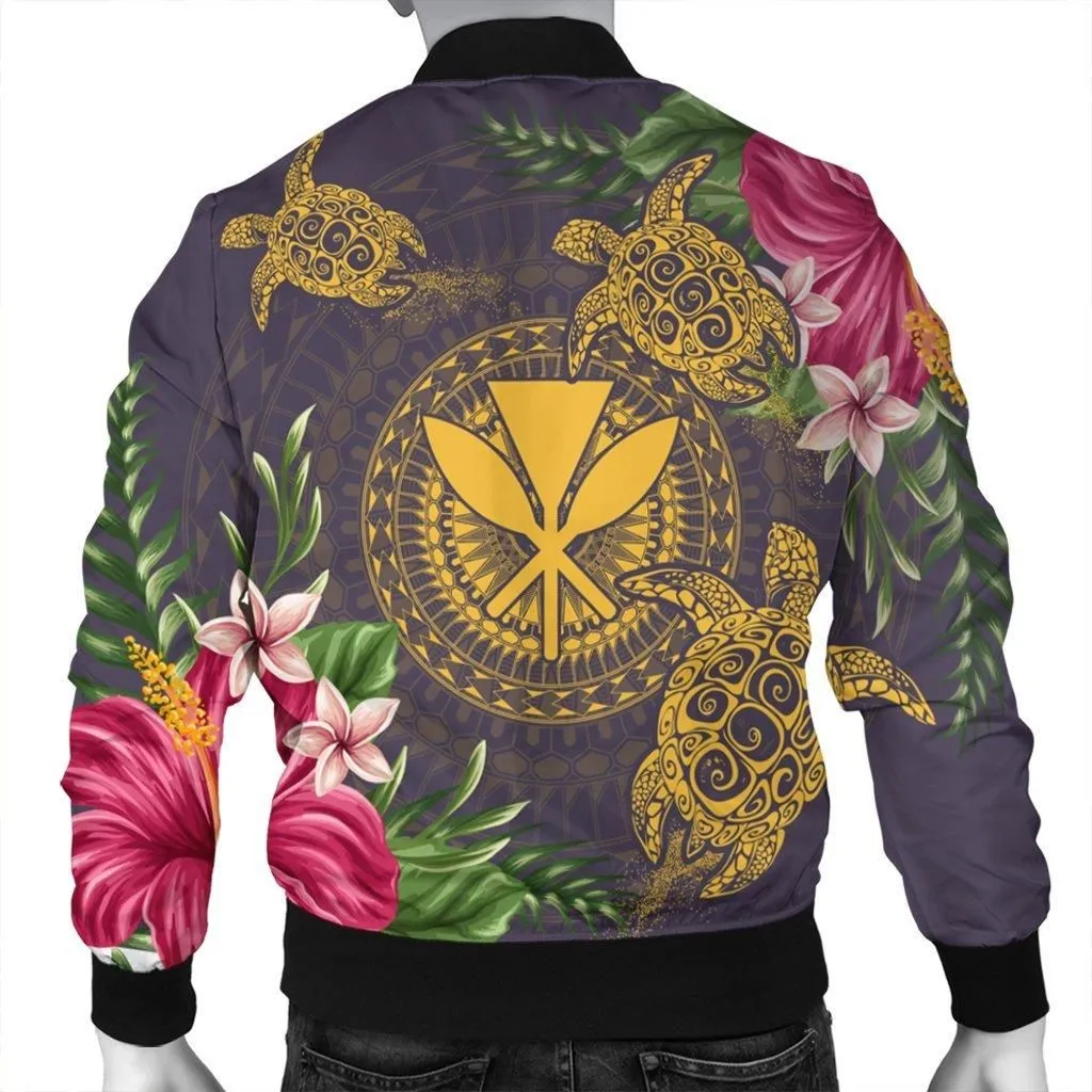 Hawaii Kanaka Turtle Hibiscus Plumerian Polynesia Bomber Jacket - Alena Style Purple - AH