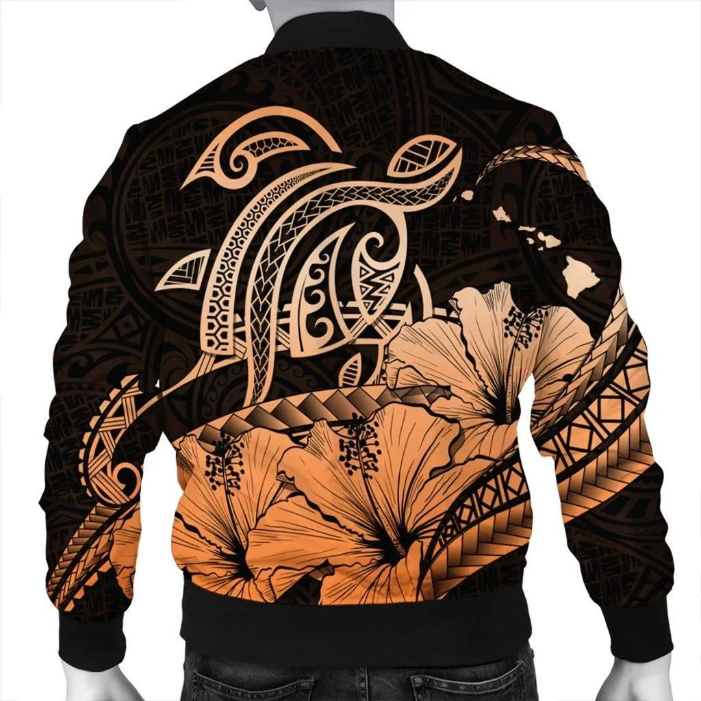 Hawaii Turtle Map Polynesian Bomber Jacket Safety Orange - AH