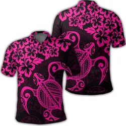 Hawaiian Map Turtle Hibiscus Kanaka Polynesian Polo Shirt - Pink