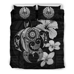 FamilyGater Bedding Set - Cover and Pillow Cases Tahiti Hibiscus Plumeria Mix Polynesian Turtle Gray J1