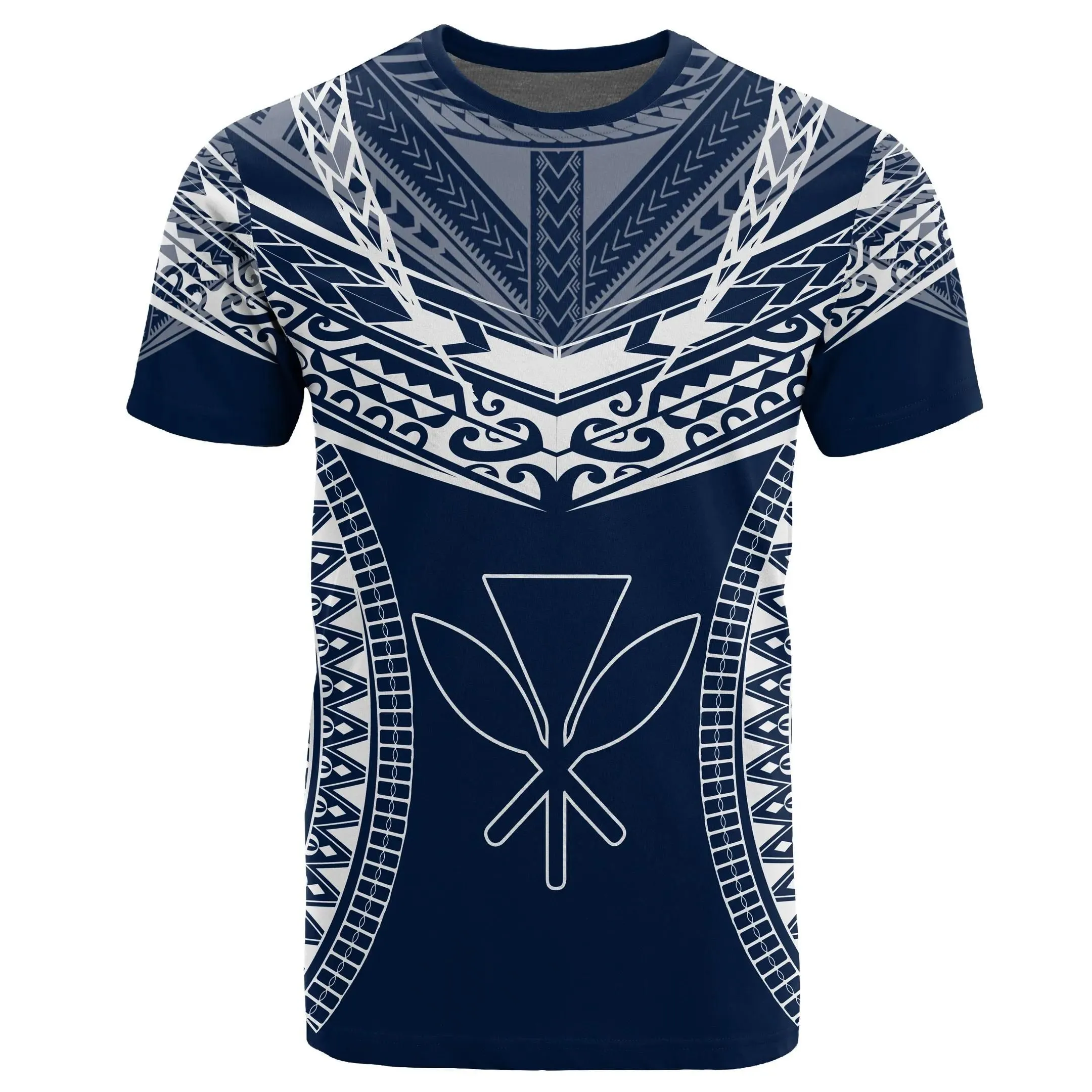 Alohawaii Tee - Hawaiian Kanaka Map Football Jersey T-Shirt - Blue And White - Roger Style - AH - J2