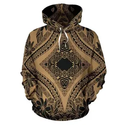 Alohawaii Hoodie - Polynesian Plumeria Mix Gold Black Pullover - AH - JR