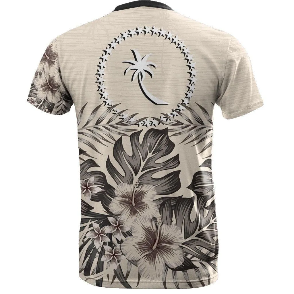 Chuuk T Shirt - Chuuk Flag Beige Hibiscus