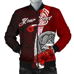American Samoa Polynesian Custom Personalised Mens Bomber Jacket - Coat Of Arm With Hibiscus