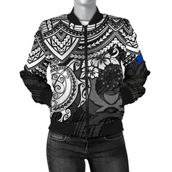 Pohnpei Polynesian Bomber Jacket (Women) - Polynesian White Turtle - BN15