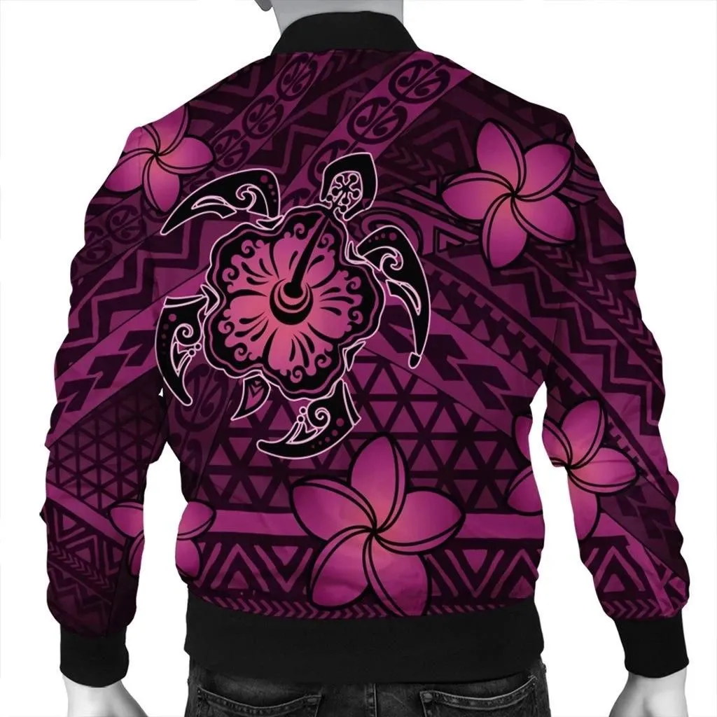 FamilyGaterJacket - Hawaii Mix Polynesian Turtle Plumeria Bomber Jacket - AH - Nick Style - Pink - J5R