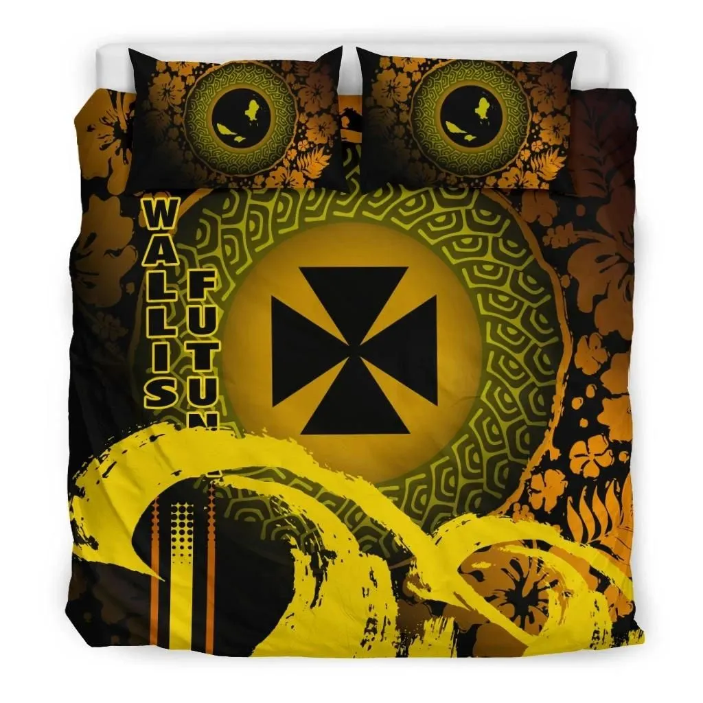 FamilyGater Bedding Set - Cover and Pillow Cases Wallis And Futuna - Hibiscus And Wave Yellow K7