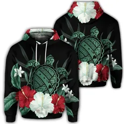 Hawaiian Map Turtle Hibiscus Polynesian Hoodie