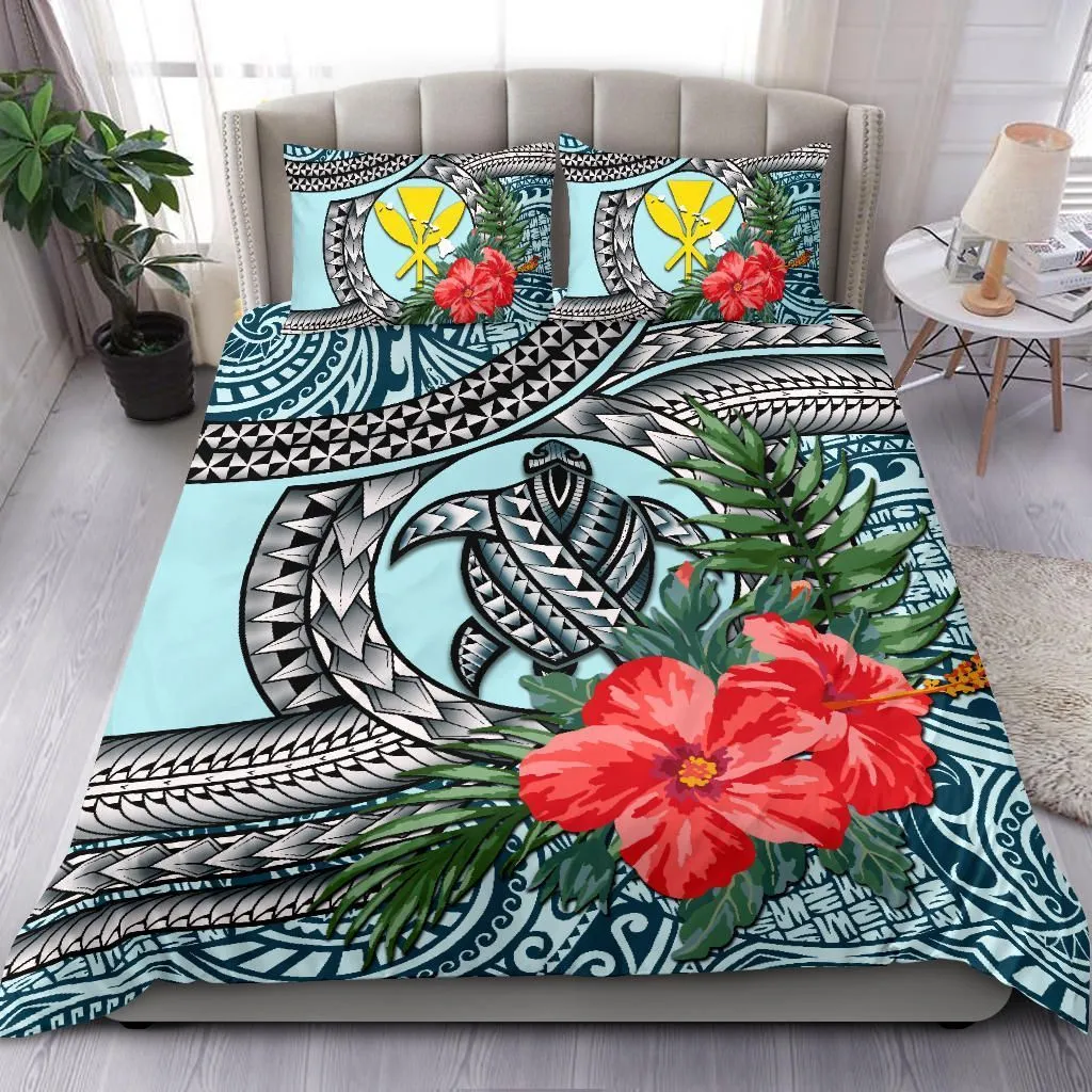 FamilyGater Bedding Set - Cover and Pillow Cases Kanaka Maoli (Hawaiian) - Polynesian Turtle Hibiscus Blue A24