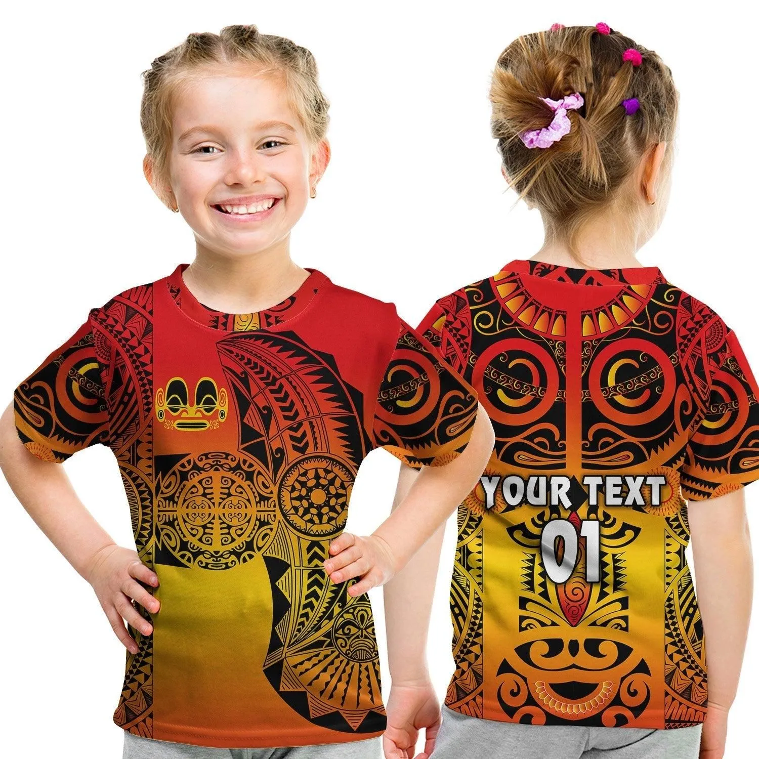 (Custom Personalised) Marquesas Islands T Shirt KID Marquesan Tattoo Original Style - Gradient Red LT8