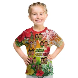 Aloha Poly Fest T Shirt KID Polynesian Pattern With Tropical Flowers LT14
