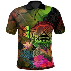 American Samoa Polynesian Polo - Hibiscus and Banana Leaves - BN15