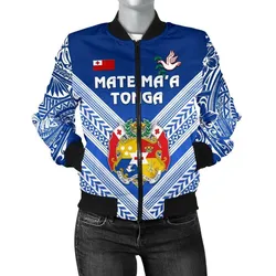 Mate Maa Tonga Rugby Womens Bomber Jacket Polynesian Creative Style - Blue