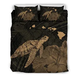 Hawaii Polynesian Hibiscus Turtle Map Bedding Set - AH - Gold