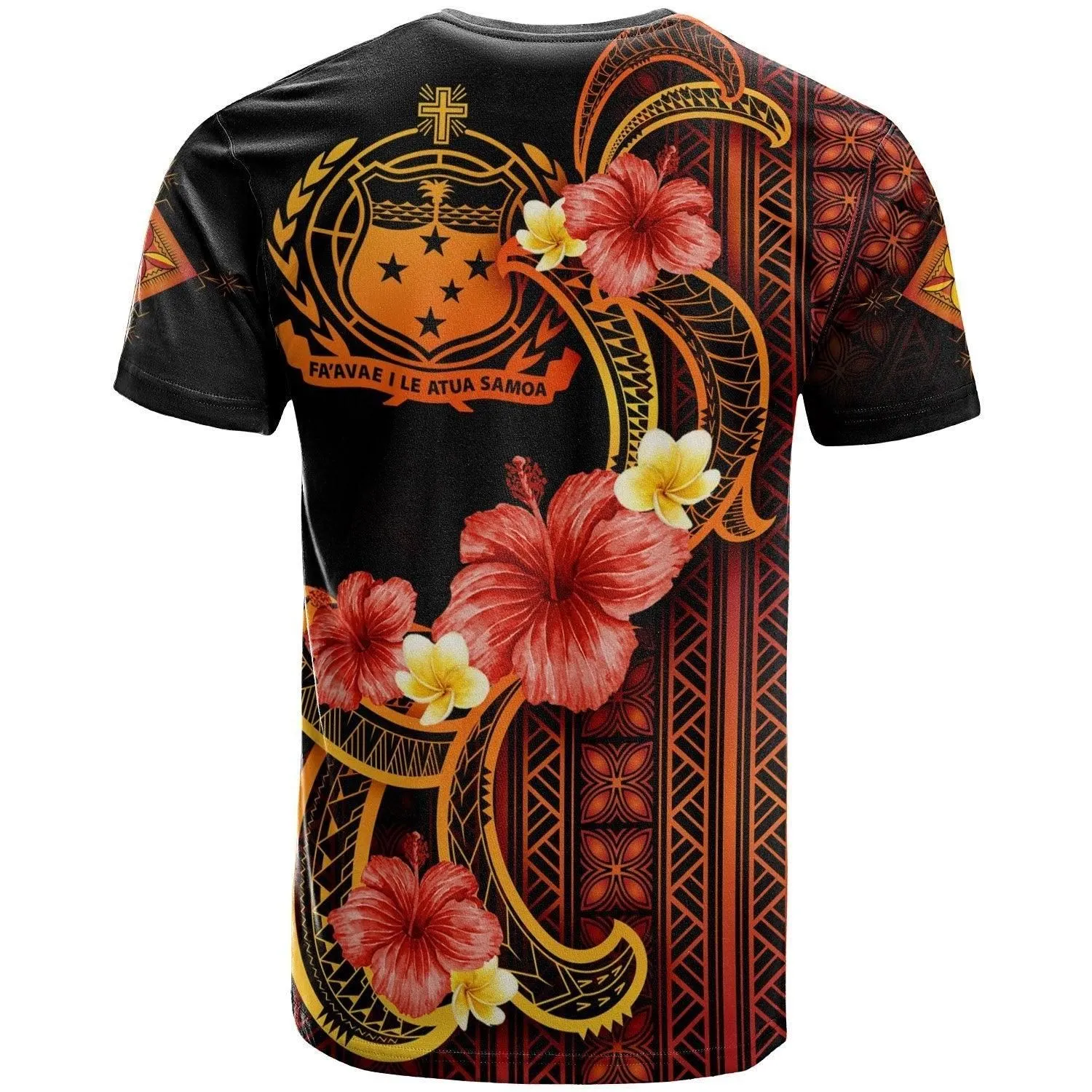 Samoa T shirt - Hibiscus Plumeria Mix Tribal Leaves