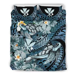 FamilyGater Bedding Set - Cover and Pillow Cases Kanaka Maoli (Hawaiian) - Waves Polynesian Turtle Hibiscus (Blue) A24