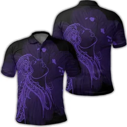 Hawaiian Map Heart Hula Girl Hibiscus Purple Polynesian Polo Shirt
