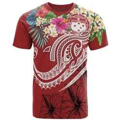 Polynesian Samoa T shirt - Summer Plumeria Red