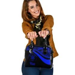 Niue Shoulder Handbag - Blue Polynesian Tentacle Tribal Pattern