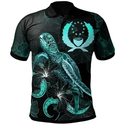 Polynesian Pride Polo Shirt - Pohnpei Polynesian Polo Shirt Turtle With Blooming Hibiscus Turquoise