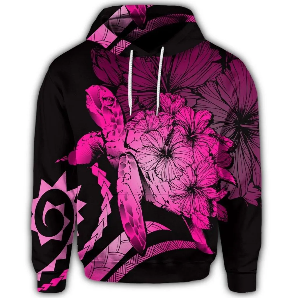 Hawaiian Hoodie - Hawaiian Turtle Hibiscus Polynesian Vintage Hoodie - Pink