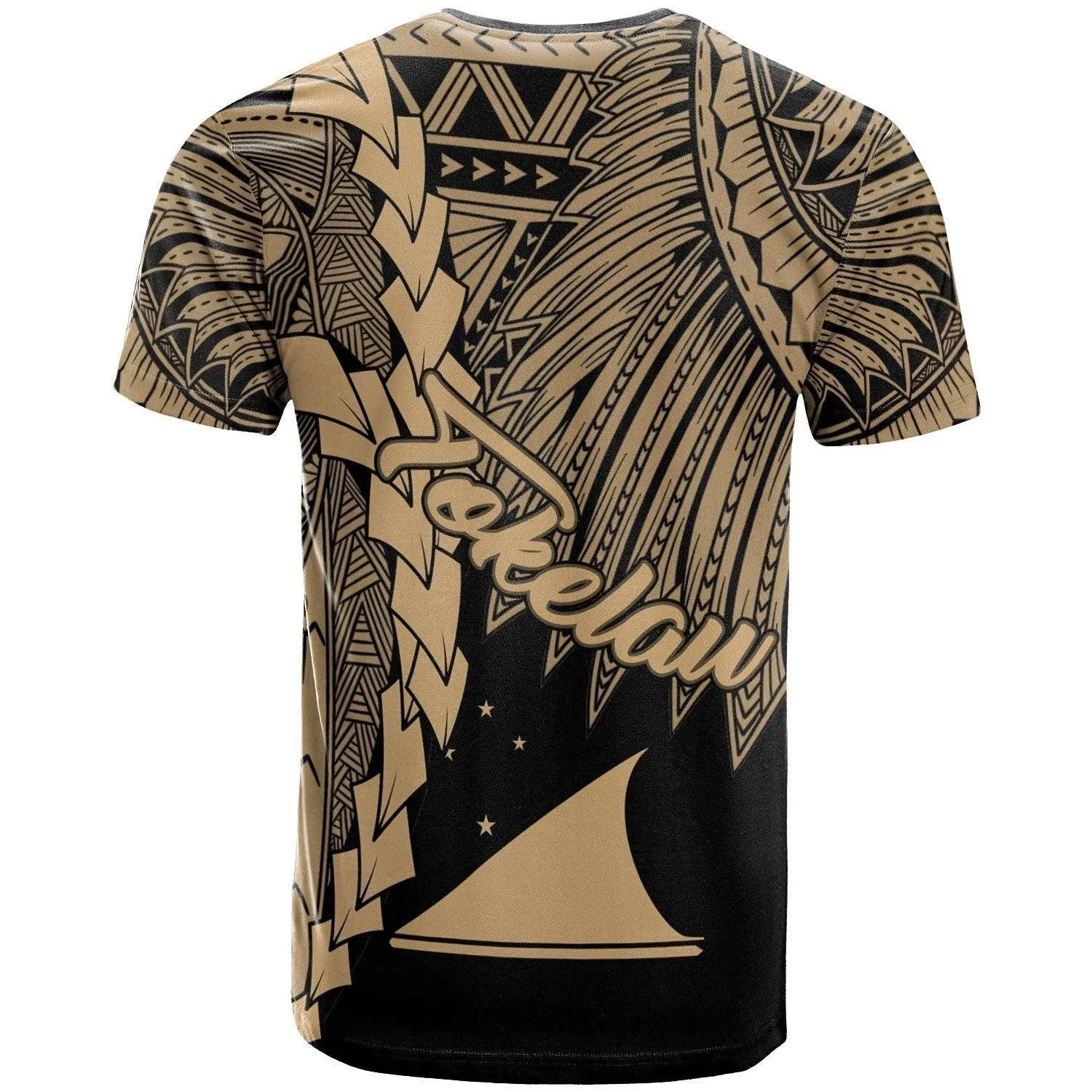 Tokelau Polynesian Custom Personalised T shirt - Tribal Wave Tattoo Gold