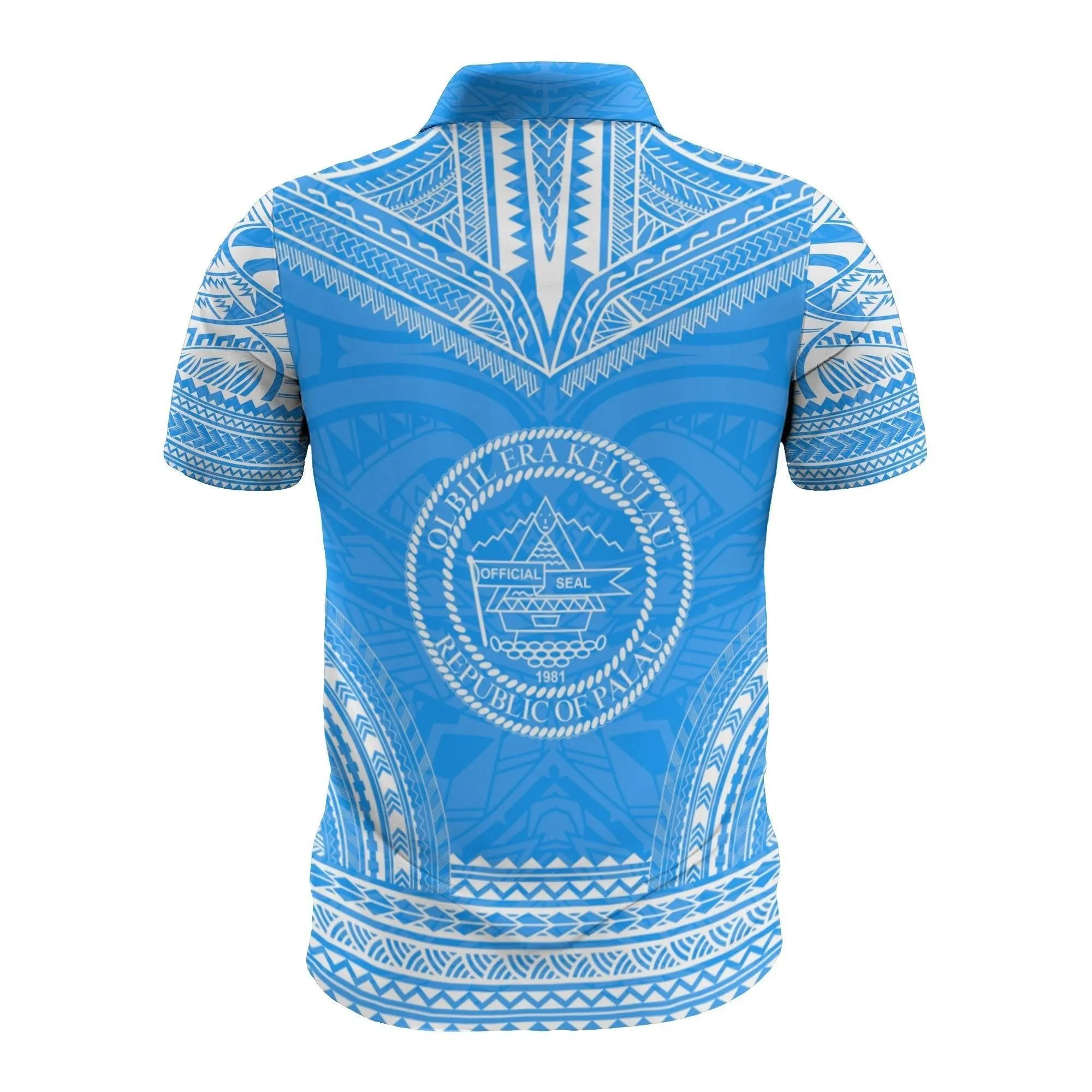 Palau Custom Personalised Polo Shirt - Palau Seal Polynesian Chief Tattoo Blue Version