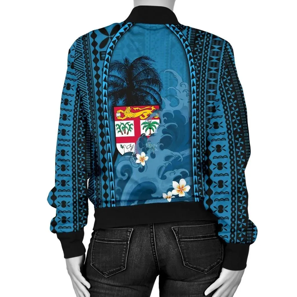 FamilyGater Jacket - Bomber Jacket Fiji Coat Of Arms Polynesian With Hibiscus And Waves TH65