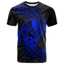 Yap Micronesian T shirt Blue - Spiral Pattern Hibiscus