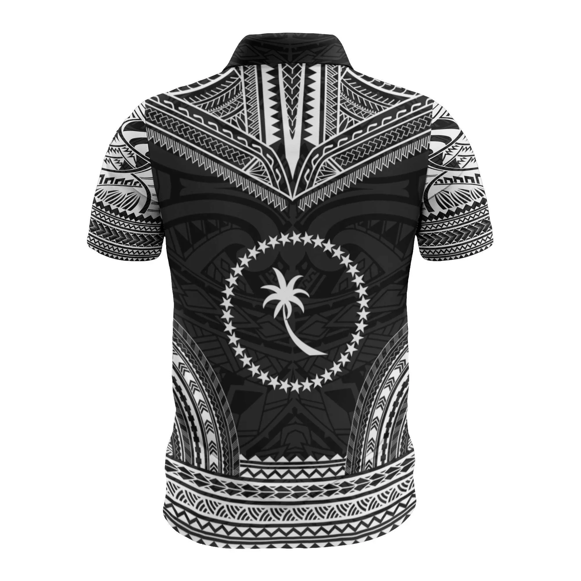 Polynesian Pride Polo Shirt - Chuuk Custom Personalized Polo Shirt Chuuk Flag Polynesian Chief Tattoo Black Version