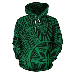 Alohawaii Hoodie - Polynesian Hawaiian Style Tribal Tattoo Green Pullover - AH - JR