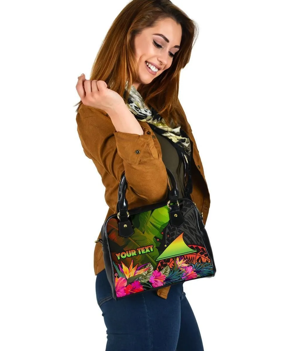 Tokelau Polynesian Personalised Shoulder Handbag - Hibiscus And Banana Leaves