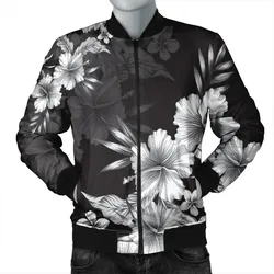 Alohawaii Jacket - Hawaiian Hibiscus Black And White Polynesian Bomber Jacket - AH - JR